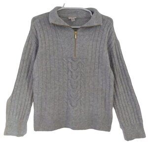 St. John's Bay Women's Gray Cable Knit Half-Zip Sweater S Polyester/Spandex.